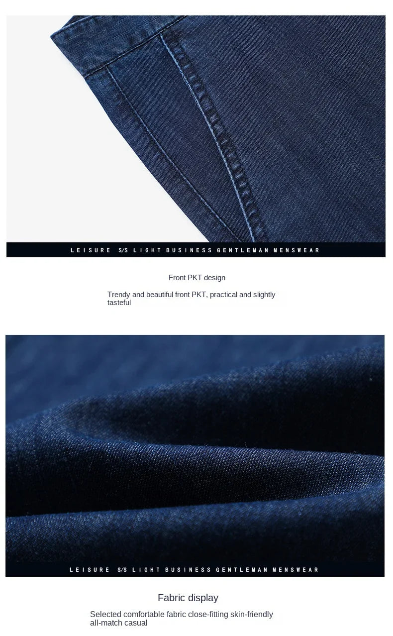 2026 Thin Stretch Denim Business Casual High Waist  High Lyocell  Men's Fit Straight Lightweight Cotton  Light Grey Jeans