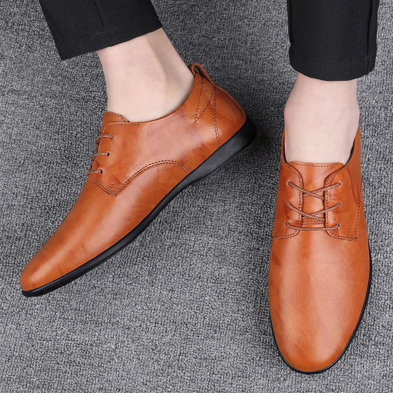 Fashion Simple Mens Oxford Shoes Breathable Male Business Footwear Handmade Formal Dress Shoes Genuine Leather Men Casual Shoes