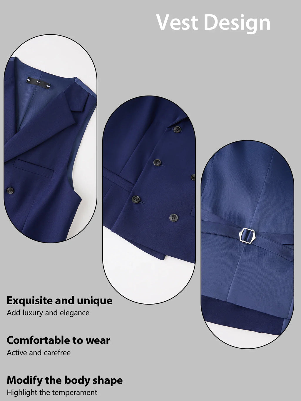 Men's 3-Piece Solid Suit Set Peak Lapel Blazer Jacket Vest Pants for Wedding Business Prom Tuxedo