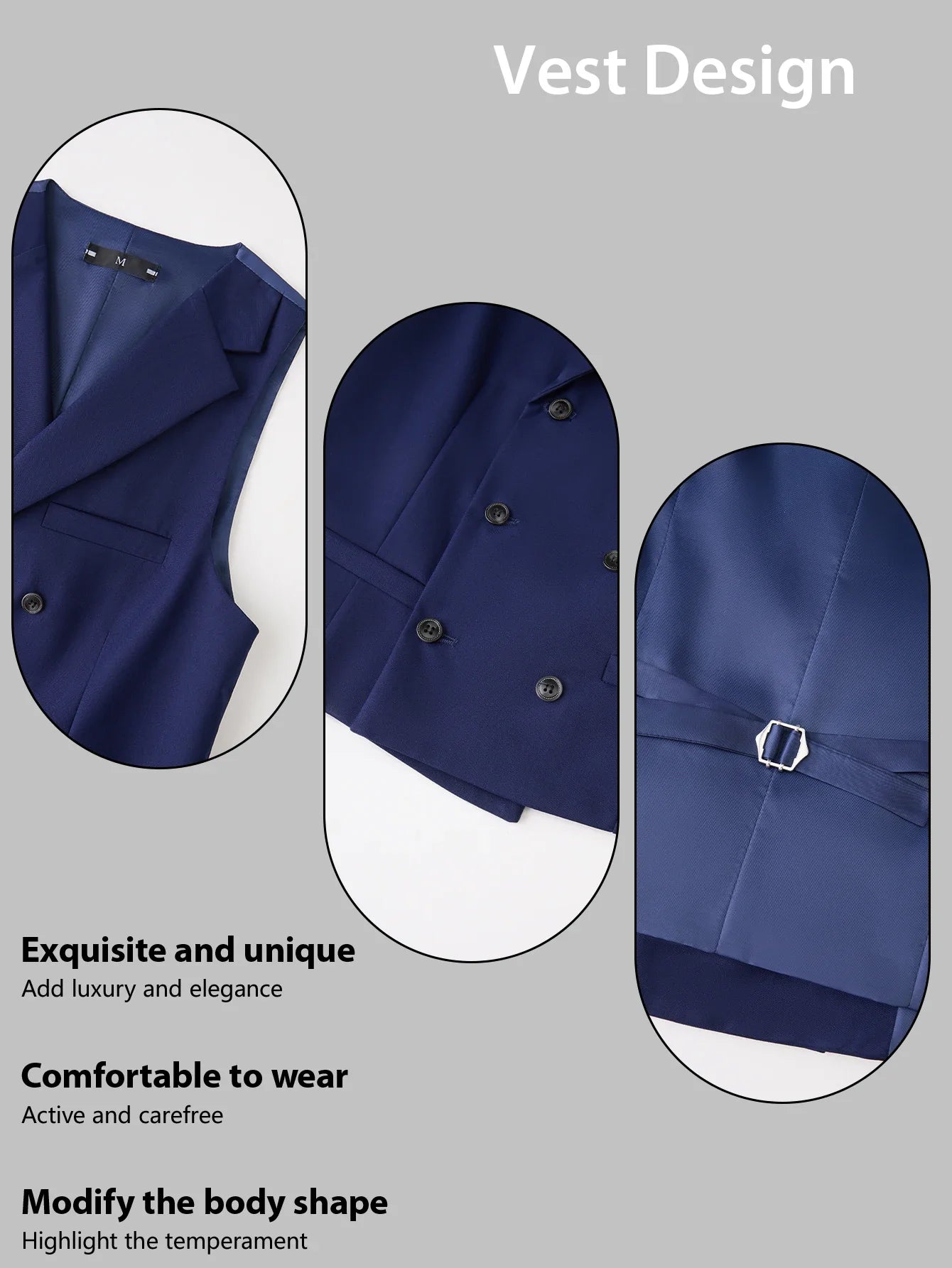 Men's 3-Piece Solid Suit Set Peak Lapel Blazer Jacket Vest Pants for Wedding Business Prom Tuxedo