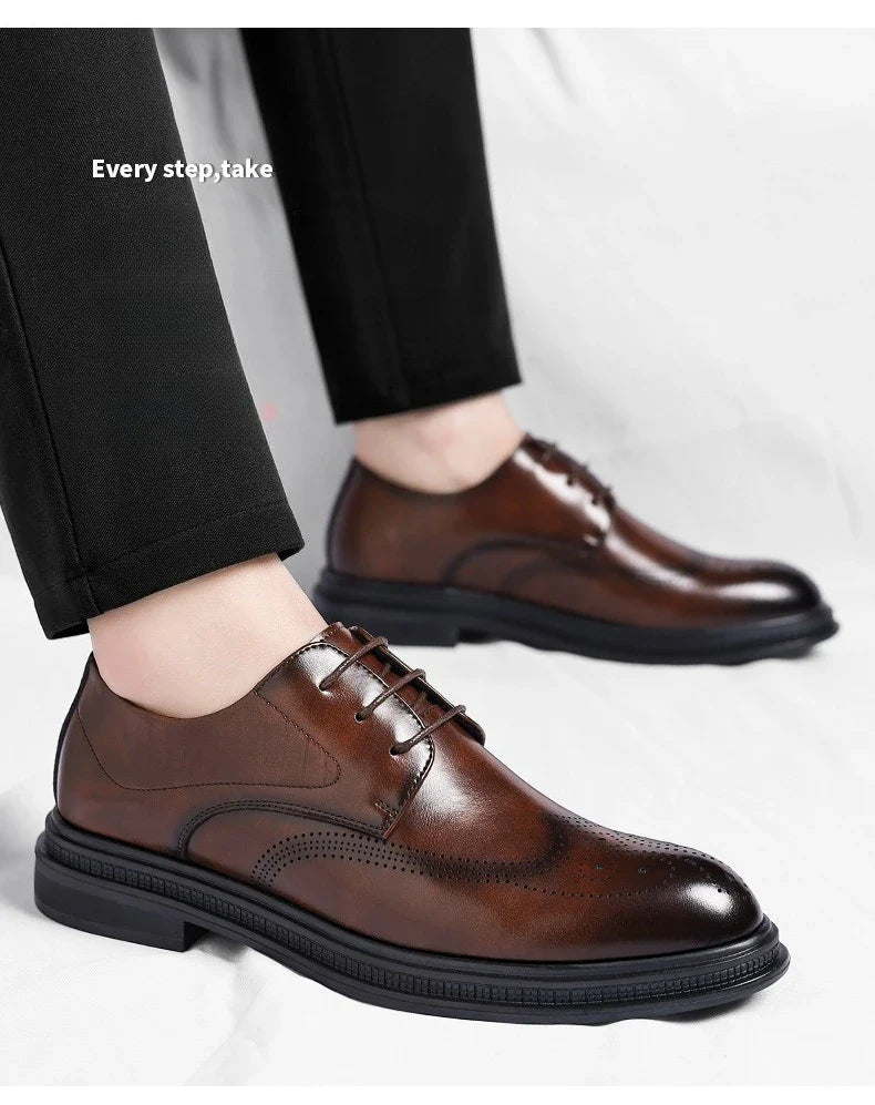 Business Formal Casual Wedding Shoes for Men Fashion New Designer Inner Increase Shoes Male Spring Autumn Retro Leather Shoe Man