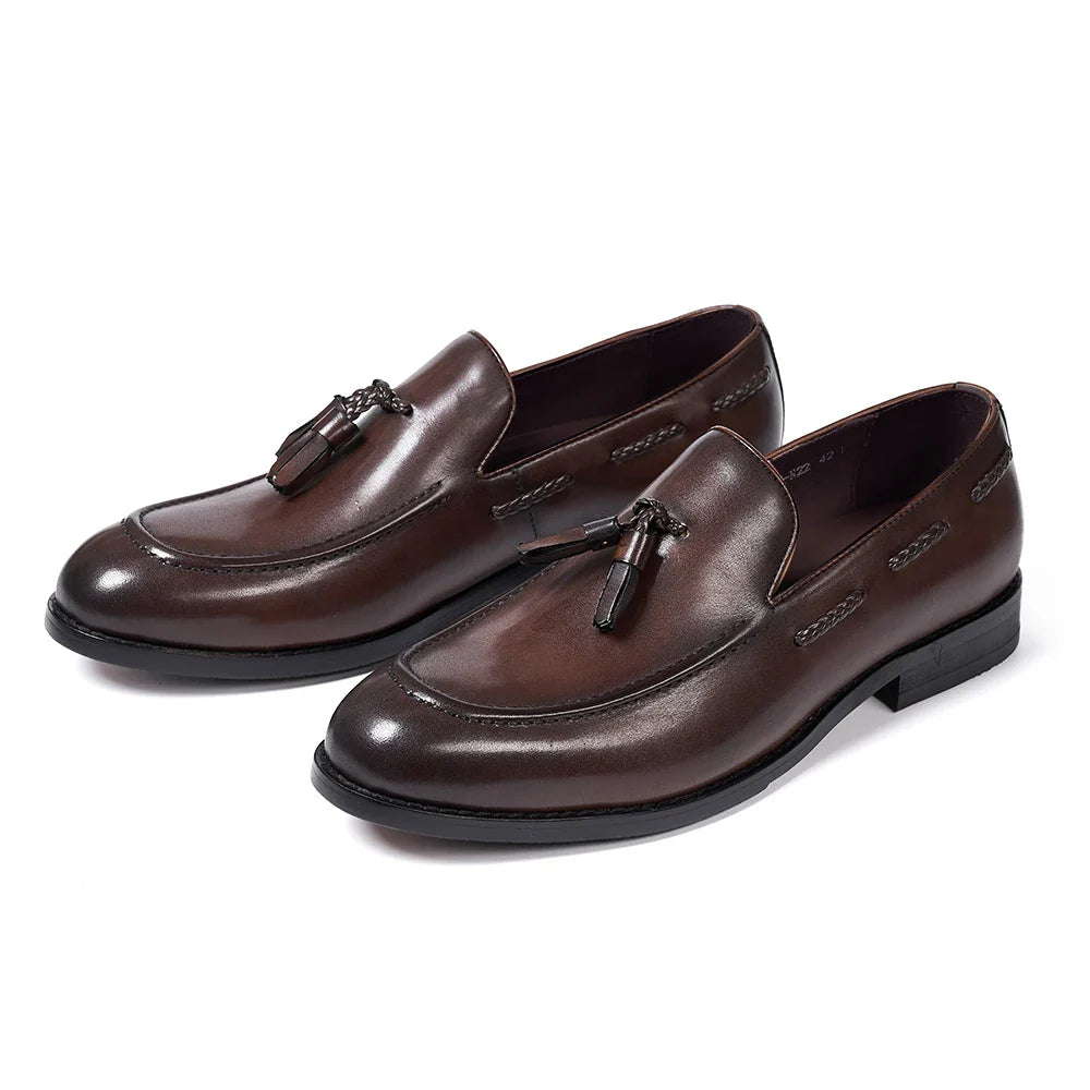 Classic Men's Genuine Leather Tassel Loafers Handmade Slip-On Casual Shoes Comfortable for Office Wedding Dressing Daily Wear