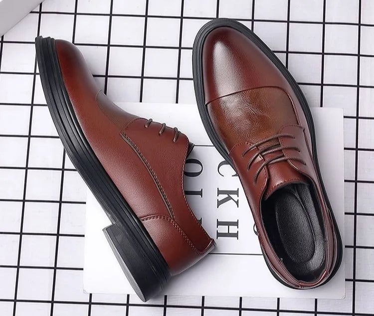 Men's Genuine Leather Oxfords Pointed Toe Lace Up Dress Shoes British Style Business Wedding Casual Footwear for Spring Autumn