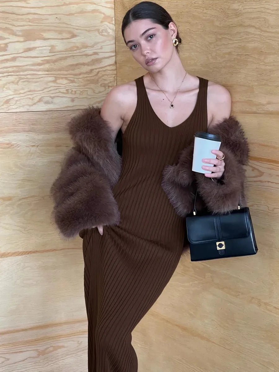 Bornladies Women's Sleeveless Knitted Dress Strap Summer Fashion Wide Shoulder Inner Long Skirt Slim Fit Casual Dresses