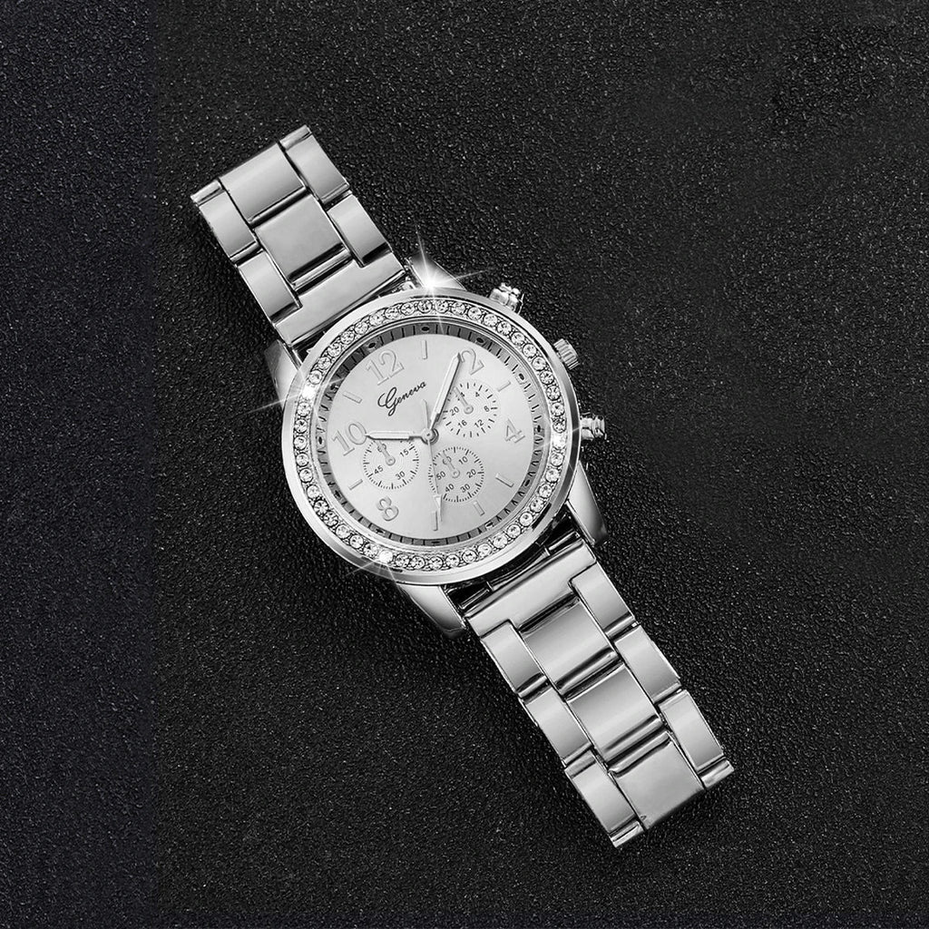 5PCS/Set Fashion Rhinestone Women's Watch Alloy Band Analog Quartz Watches Bracelets Set Reloj Mujer Girls Clock