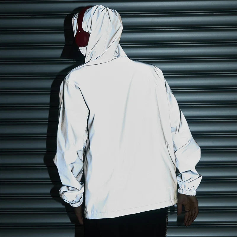 Night Reflective Clothes Spring New Men's Hooded Jacket Outdoor Run Casual Windproof Coat Couples Hip-hop Streetwear S-5XL
