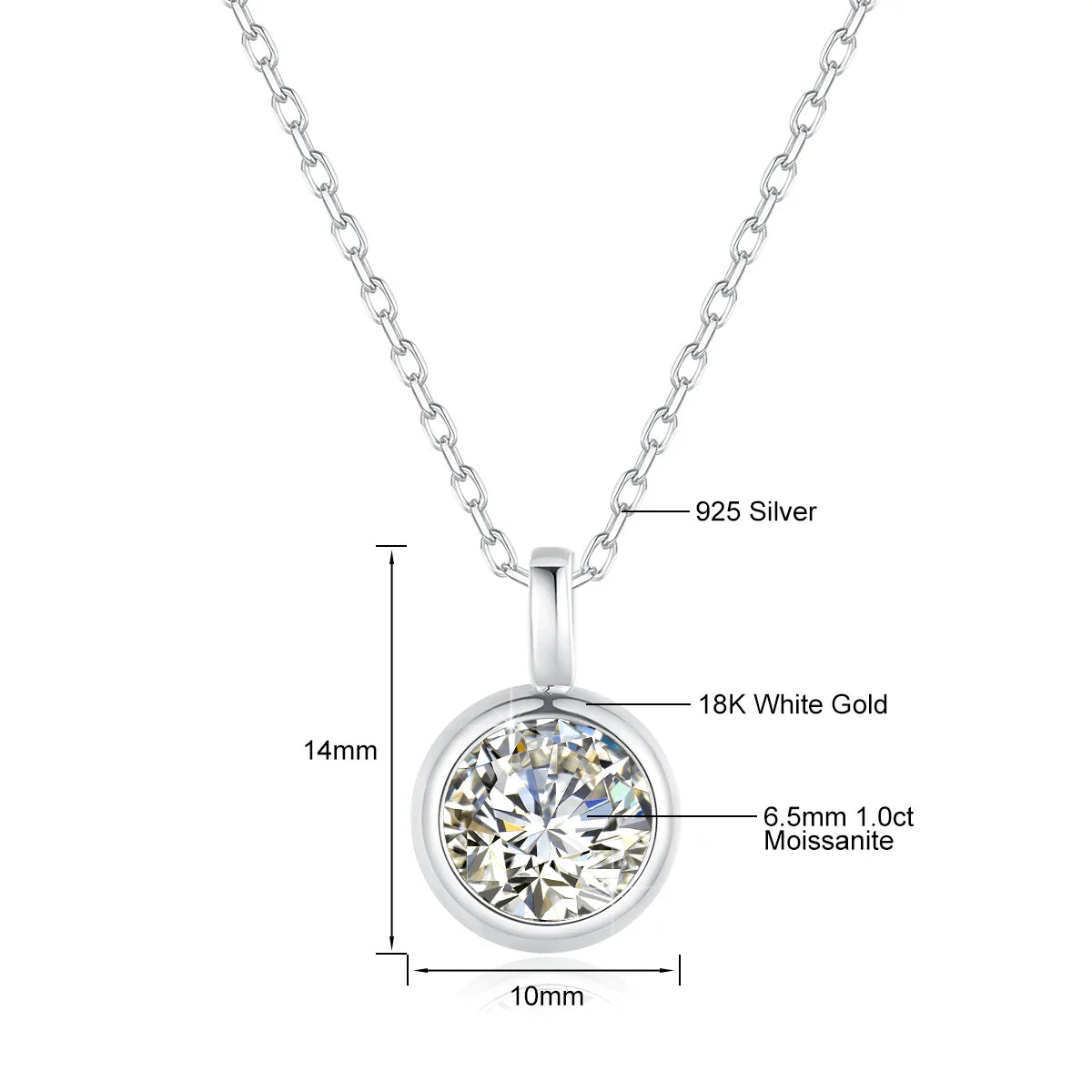 18K Gold 1 Carat Moissanite Pendant Real AU750 Minimalist Style Woman Solitaire Choker Engagement Wedding Gift Fine Jewelry