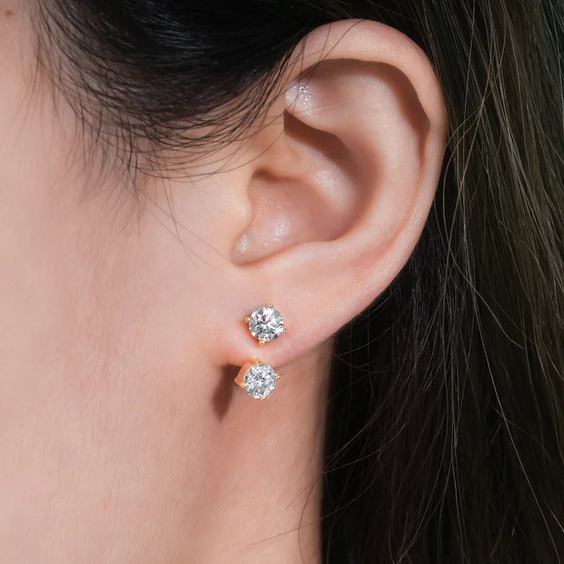 2 in 1 0.5CT Round Brilliant Cut D Color Moissanite Stud Earrings for Women S925 Silver GRA Certified Pierced Earring Gift