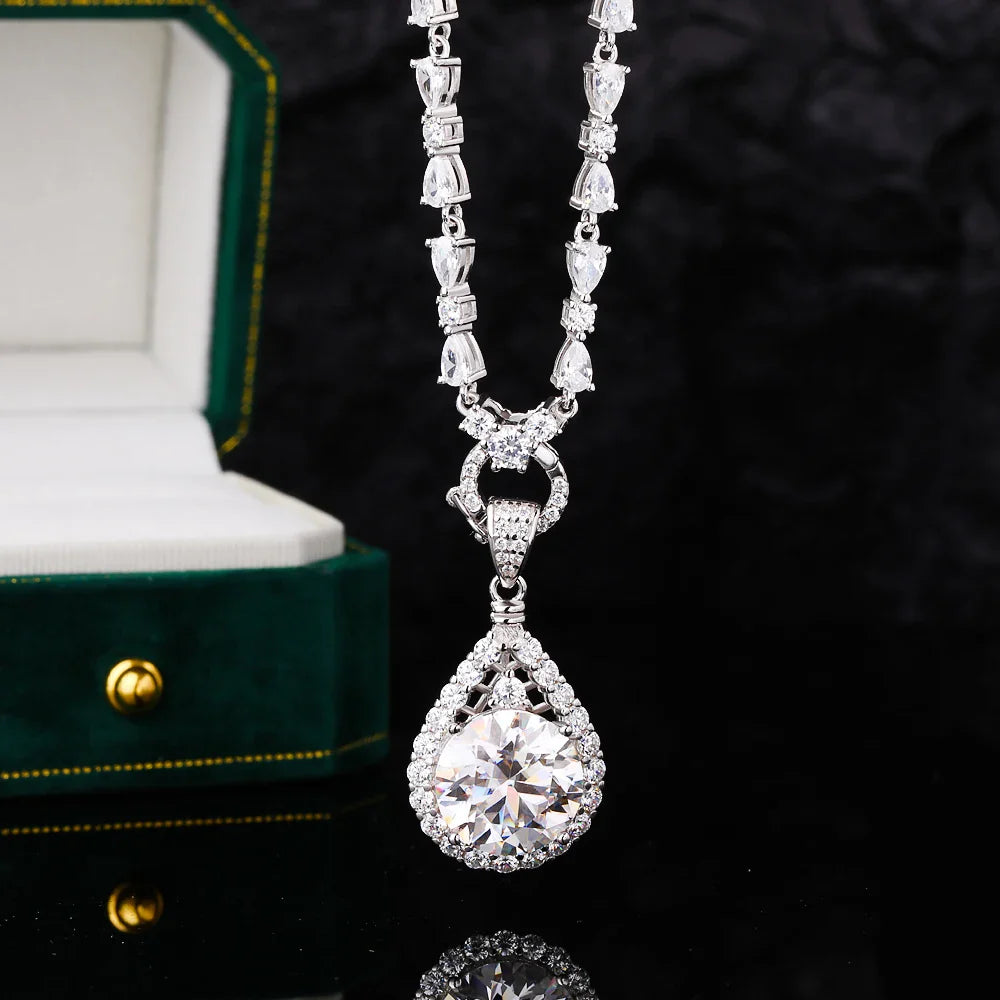 1-10carat Waterdrop Moissanite Diamond Pendant Necklace with High Carbon Tennis Neckchain 925 Sterling Silver Necklace for Women