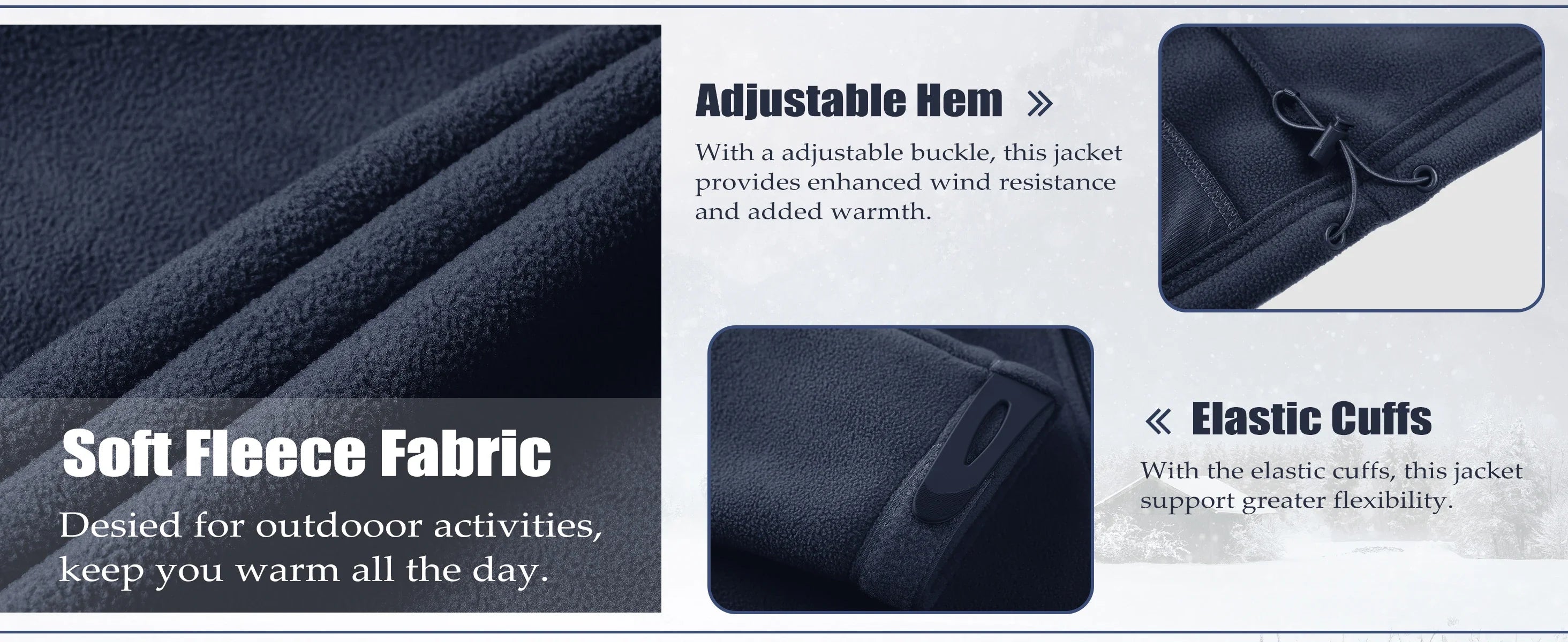 Men's Fleece Jacket Soft Warmth Windproof Full Zip Up Coat Multiple Zipper Pockets Hiking Working Outdoors Windbreaker