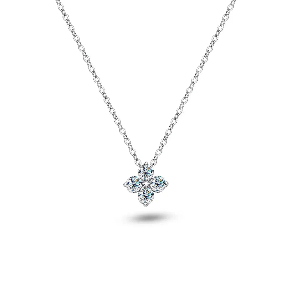 Lucky clove Moissanite Pendant Earrings S925 Sterling Silver Plated 18K Gold 0.4Cttw 4-Stone Diamond Necklace For Women Jewelry