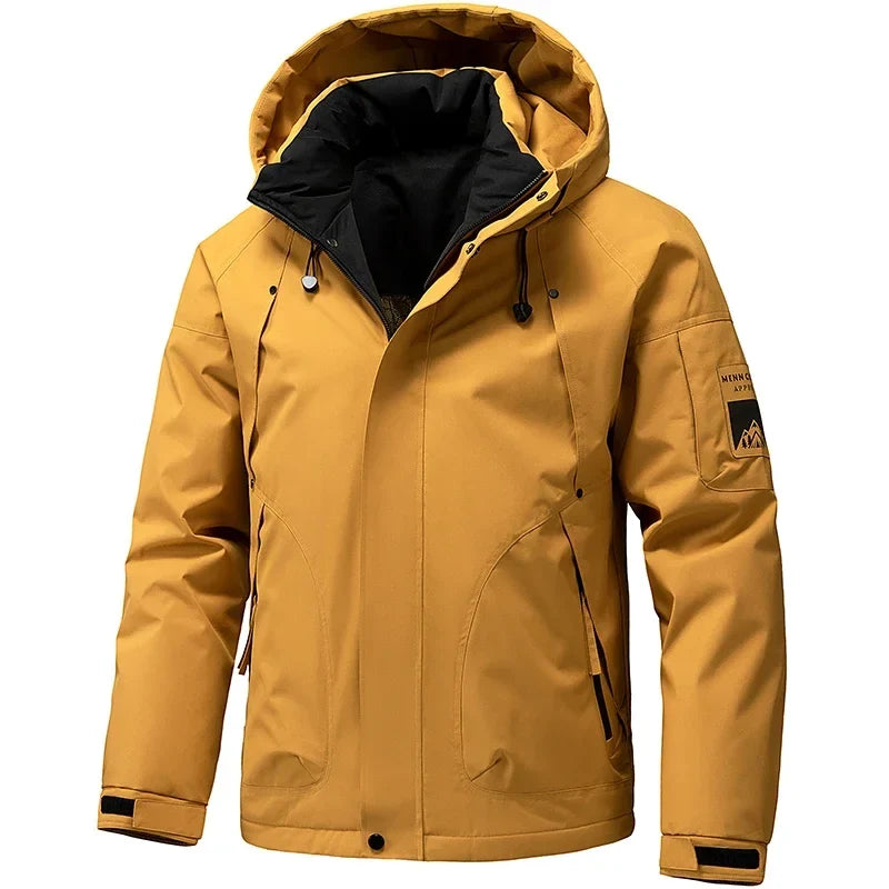 Thick Padded Waterproof Jacket Men Outdoor Softshell Zip Up Hooded Jacket Windbreaker Hiking Camping Coat Autumn Winter Overcoat