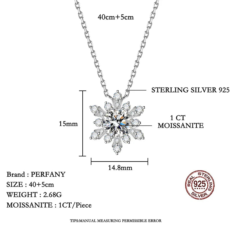 1CT moissanite necklace for women S925 pure silver snowflake design laboratory diamond pendant luxury party jewelry