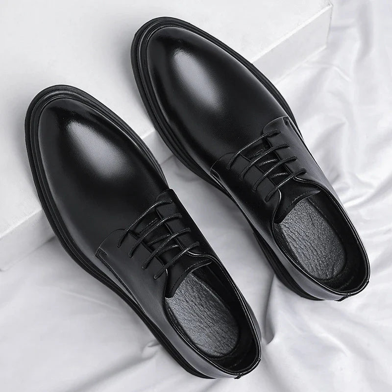 Mens Black Leather Shoes Autumn British Style Formal Business Footwear Low Top Commute Style Dress Shoes For Suits