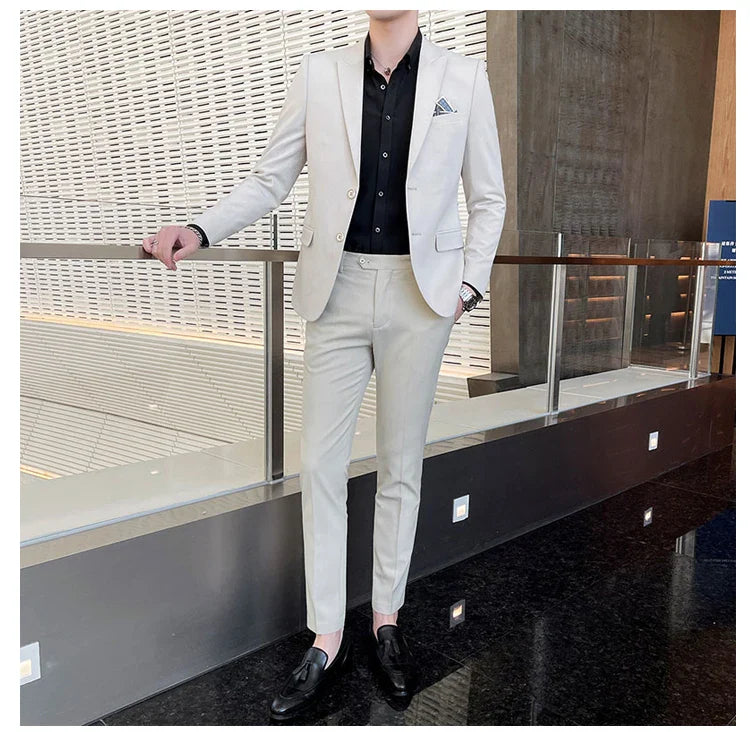 2025 Slim Fit Three-Piece Business Suit Set High-End Korean Style Wedding Groom Party Dress Suit Vest Trousers M-4XL