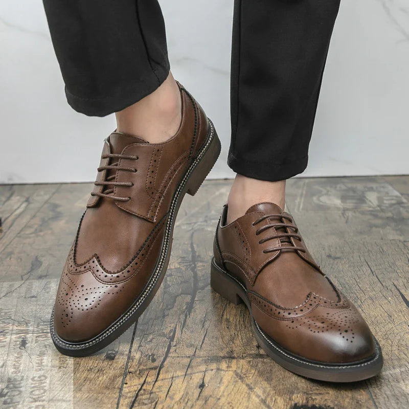 Handmade Mens Wingtip Oxford Shoes Grey Leather Brogue Men's Dress Shoes Classic Business Formal Shoe for Men Chaussure Hommes