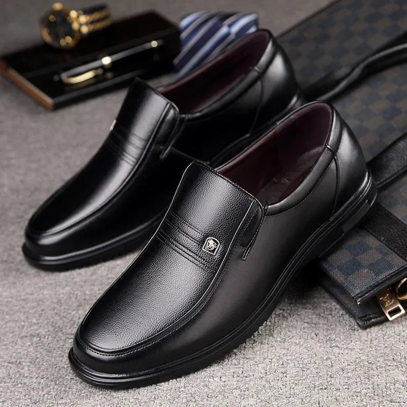 Casual Leather Men's Shoes – Genuine Leather, Breathable, Black/Brown, Sizes 40–48