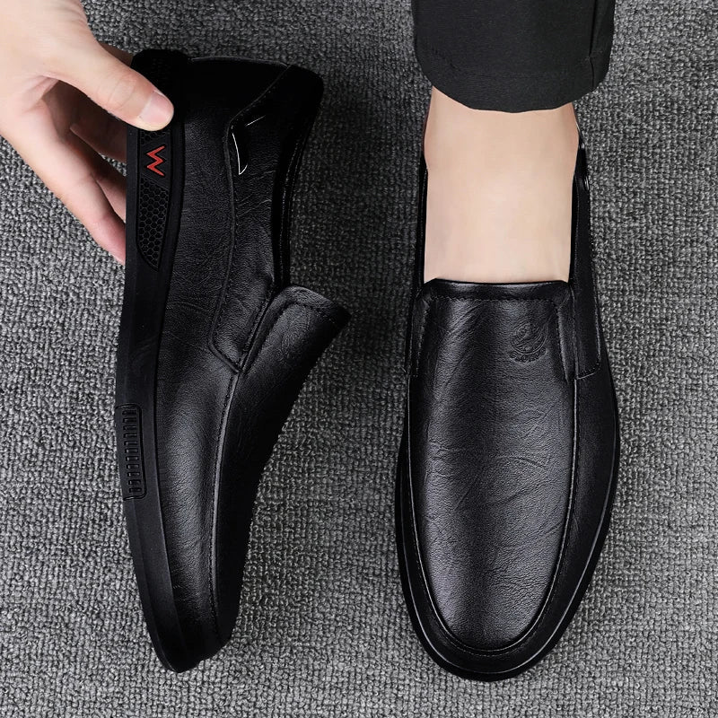 CLOHOO Men's Genuine Leather Loafers Outdoor Handmade Casual Slip On Shoes Comfortable Breathable Work Office Driving Sneakers