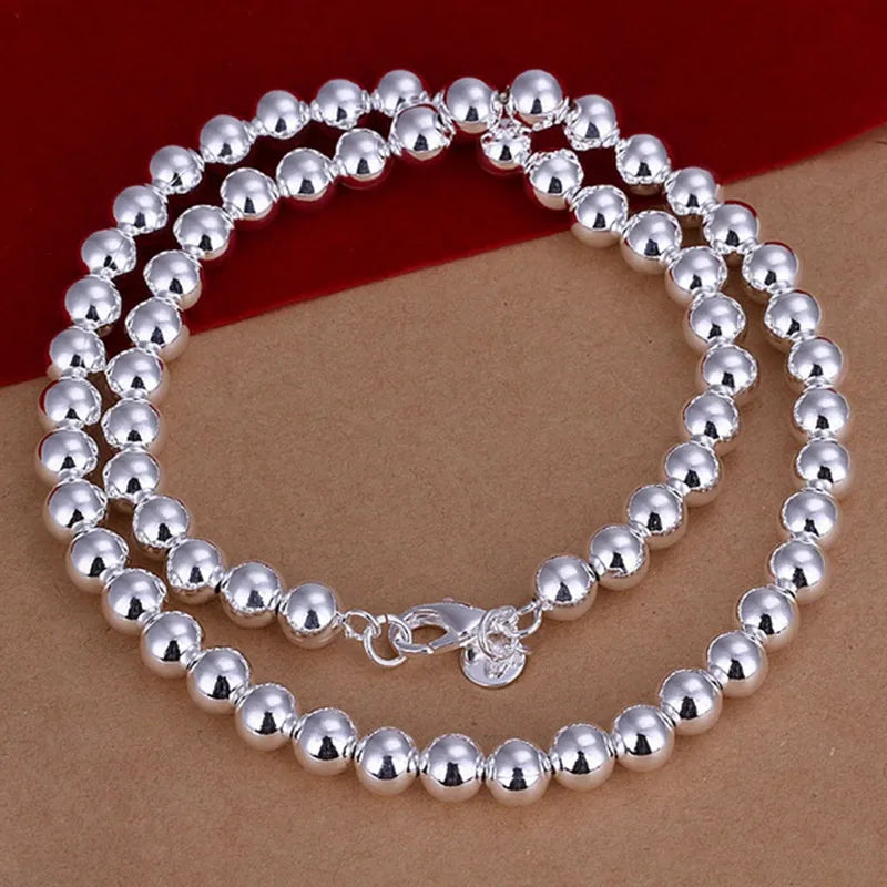 925 Sterling Silver 4MM/6MM/8MM/10MM Smooth Beads Ball Chain Necklace For Women Men Fashion Jewelry