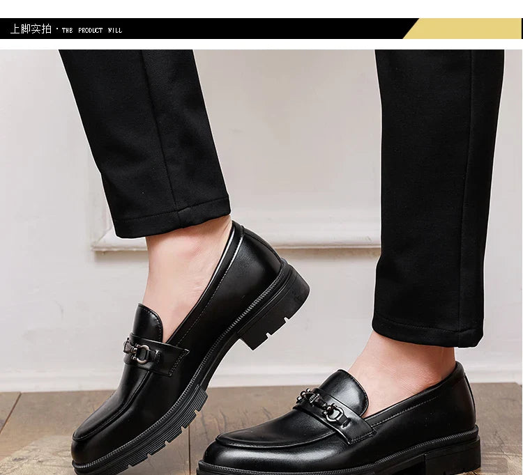2026 Spring New British Fashion Men's Casual Leather Shoes Korean Style Slip-On Loafers Formal Men's Leather Shoes