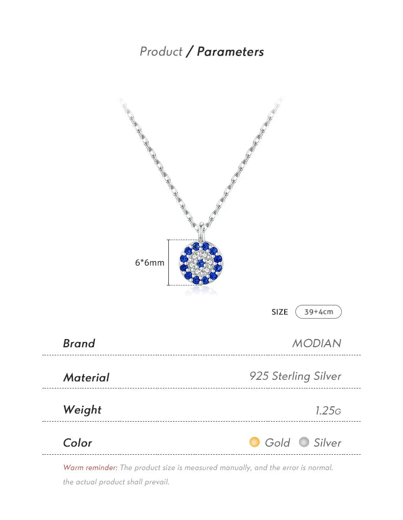 Blue Eye Necklace 925 Sterling Silver Zirconia Eyes Pendant Necklaces Trendy Link Chain Jewelry Gifts For Women Girls
