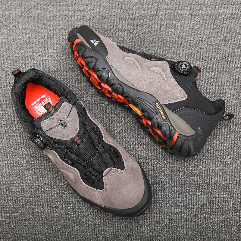 Leather Shoes for Men, Outdoor Hiking Shoes, Tourist Trekking Sneakers, Mountain Climbing Trail Jogging Shoes, Turnbuckle