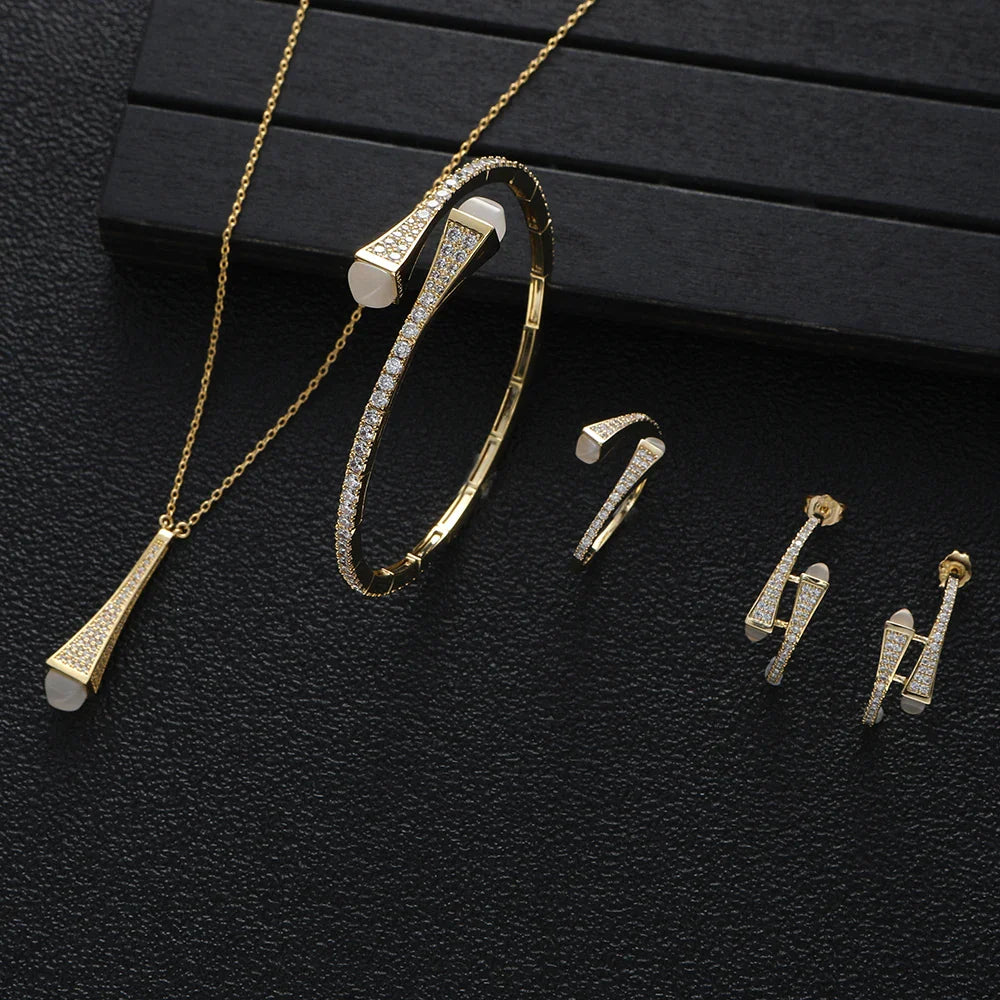 NEW Famous Brand 4pcs Waterdrop Jewelry Sets For Women Wedding Party Cubic Zircon High End Craft Dubai Bridal Jewelry Set