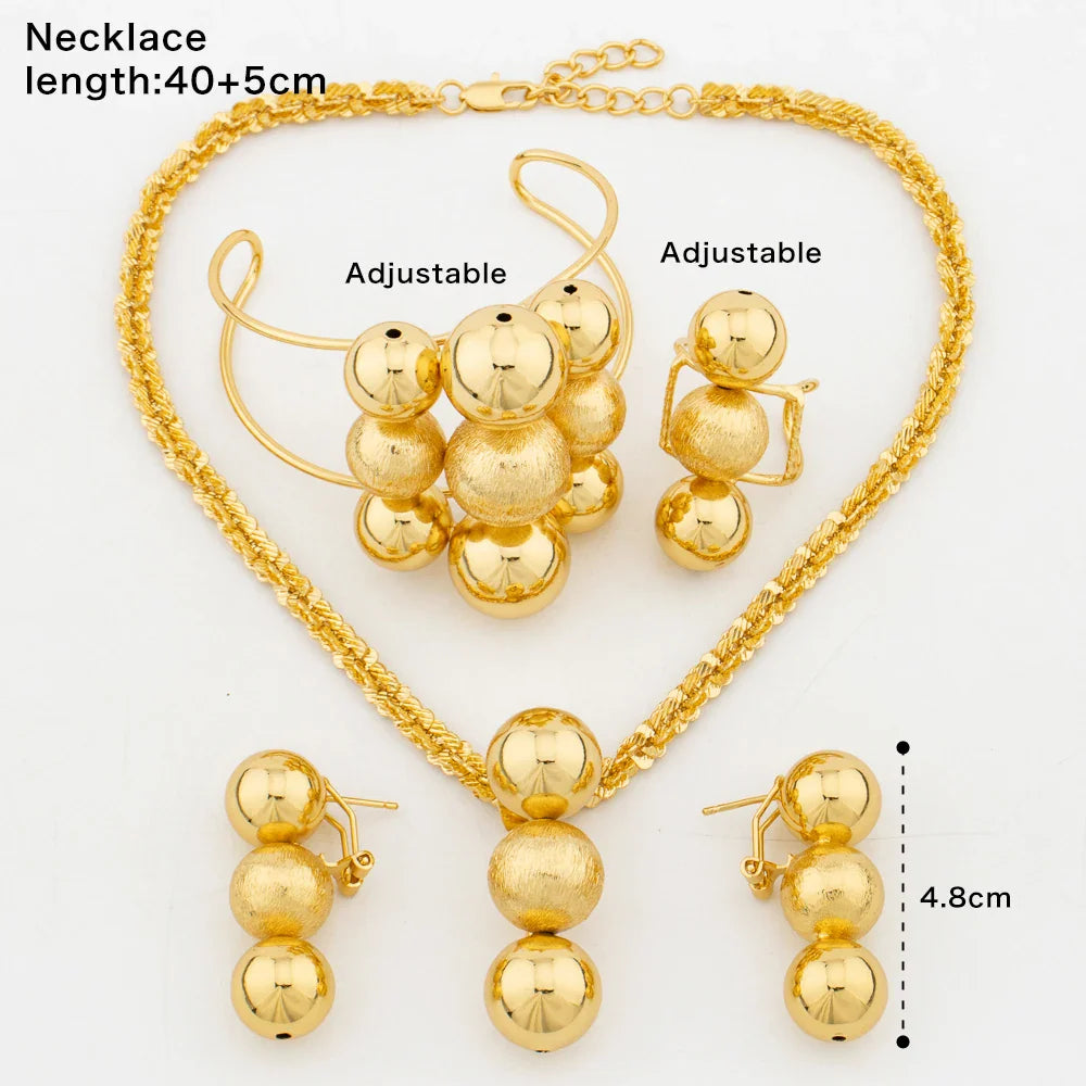 Luxury  Color Jewelry Set Nine Beads Cuff Bracelet Earrings Necklace African Dubai Drop Earrings Ring Fashion Italy Jewelry