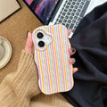 Fashion 2 in 1 Glossy Stripes Phone Case For IPhone 16 15 14 13 Pro Max Comfortable Touch Wave Edges Hard Slim Back Cover Shell