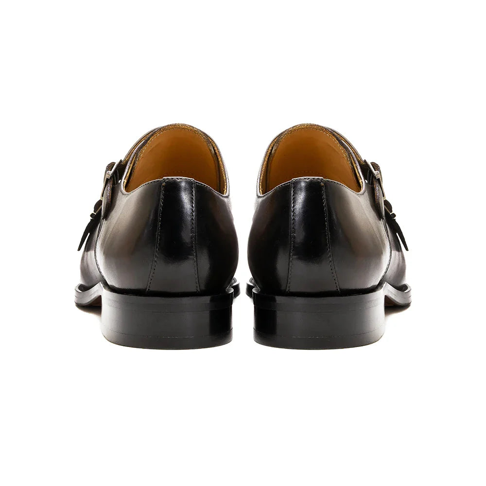 Luxury Genuine Leather Double Buckle Monk Strap Formal Shoes for Men Classic Cap Toe Business Office Wedding Dress Shoes