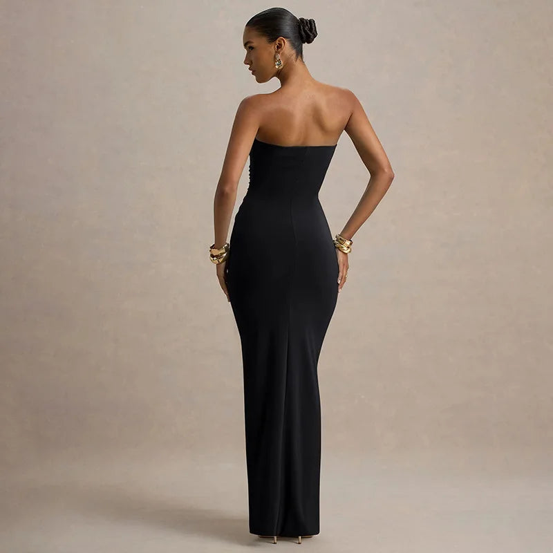 2026 Elegant Strapless Dress Women Classic Patchwork Ribbon Ruched Sexy Birthday Party Skinny Stretch Chic Clubwear Vestidos