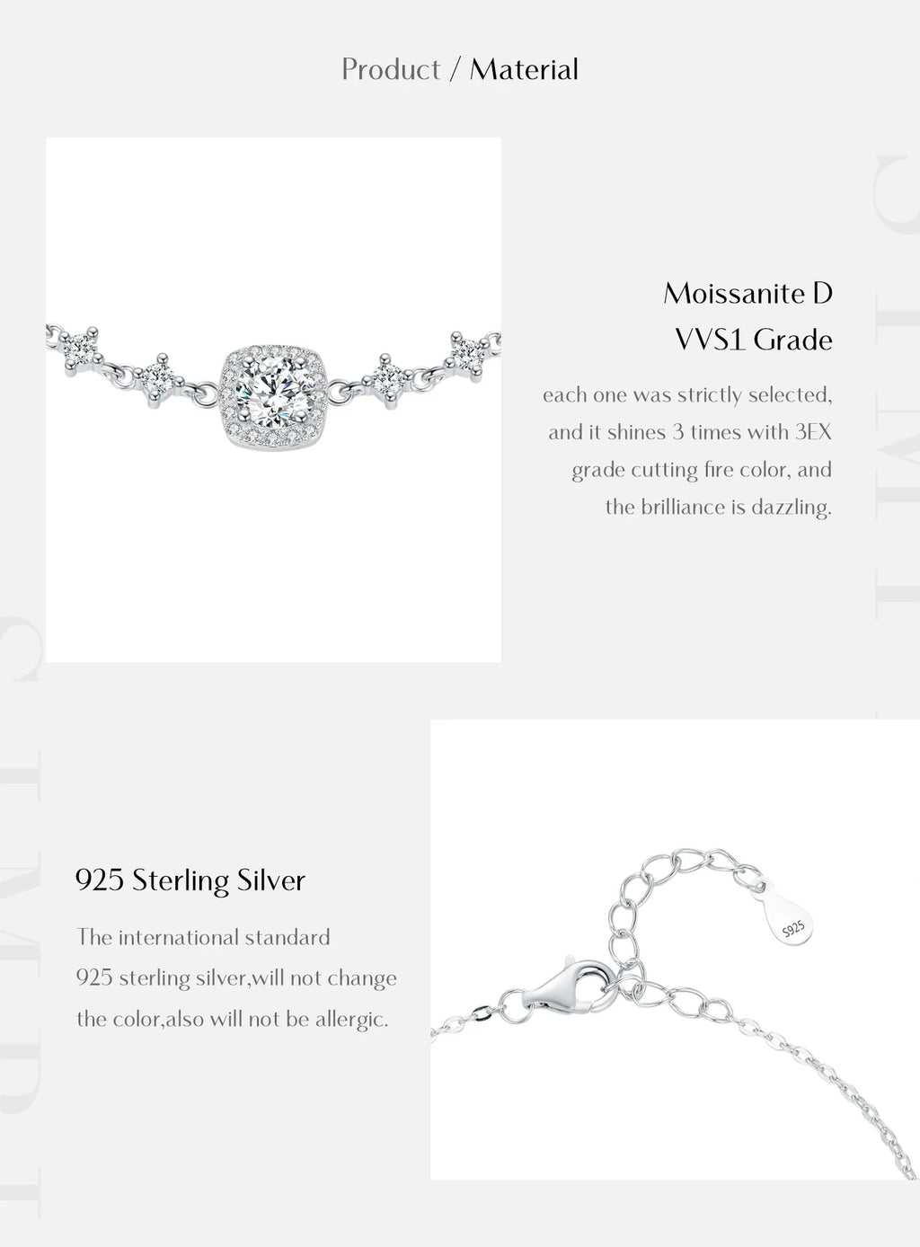 D Color Moissanite 925 Sterling Silver Luxury Geometric Charm Necklace Bracelet For Women Wedding Statement Jewelry Set