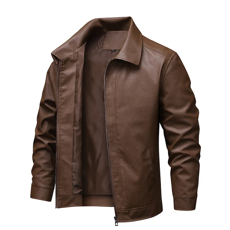 2025 new spring and autumn men's turn-down collar leather jacket men casual coat men's top windproof Loose fit trendy jacket