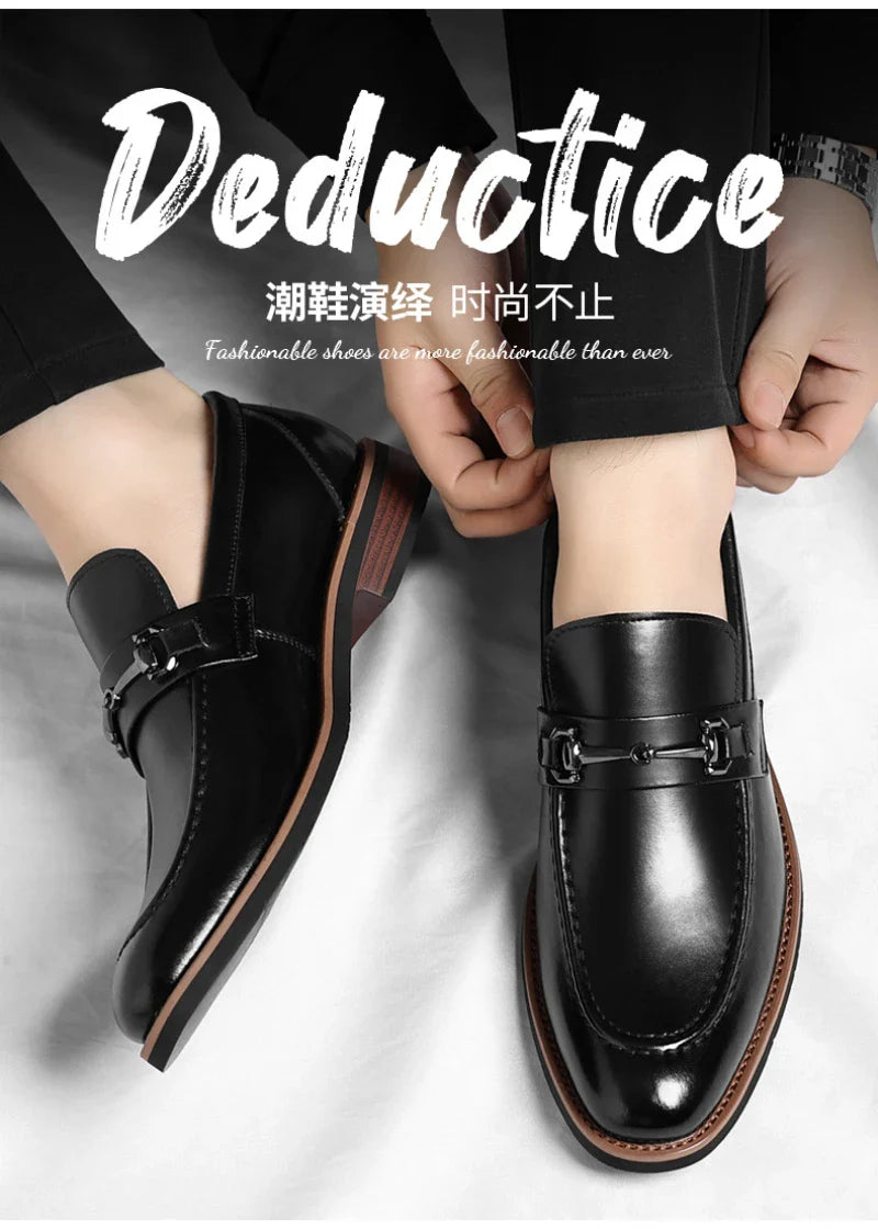 Mens Brown Burnished Genuine Leather Horsebit Loafers Slip On Formal Business Office Wedding Groom Daily Wear Shoes Simple New