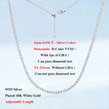 Adjustable Full 2mm 0.03CT D Color Moissanite Tennis Necklace for Women 925 Silver Plated 18K Gold Choker Neck Chain Gift