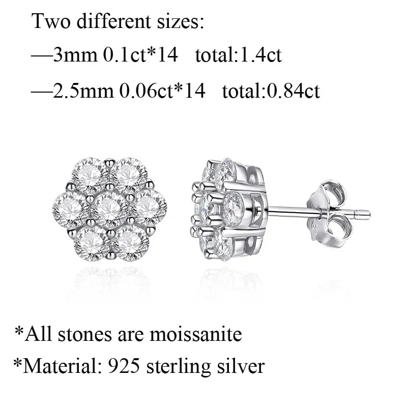 2.5/3MM D color Moissanite Flower Stud Earrings For Women S925 Silver Sparkling Lab Diamond Earrings Wedding Fine Jewelry