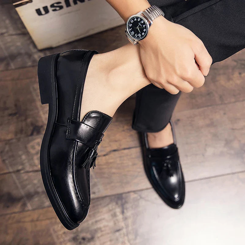 Men’s Tassel Loafers – Slip-On Dress Shoes, Black/Brown, Leather, EU 40–48