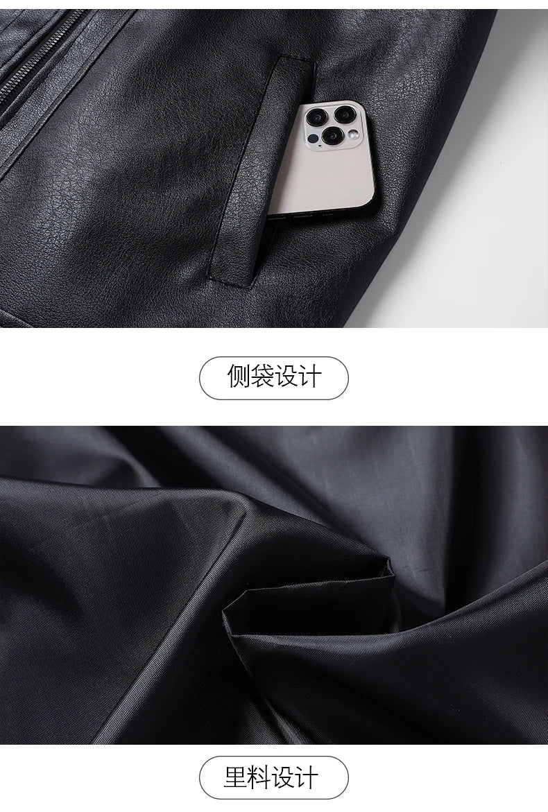 2025 new spring and autumn men's turn-down collar leather jacket men casual coat men's top windproof Loose fit trendy jacket