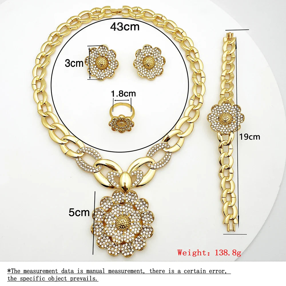 Vintage Jewelry Sets For Women Plant Flower Big Pendant Quality Necklace Earrings Ring Bracelet Set Jewelry Trending