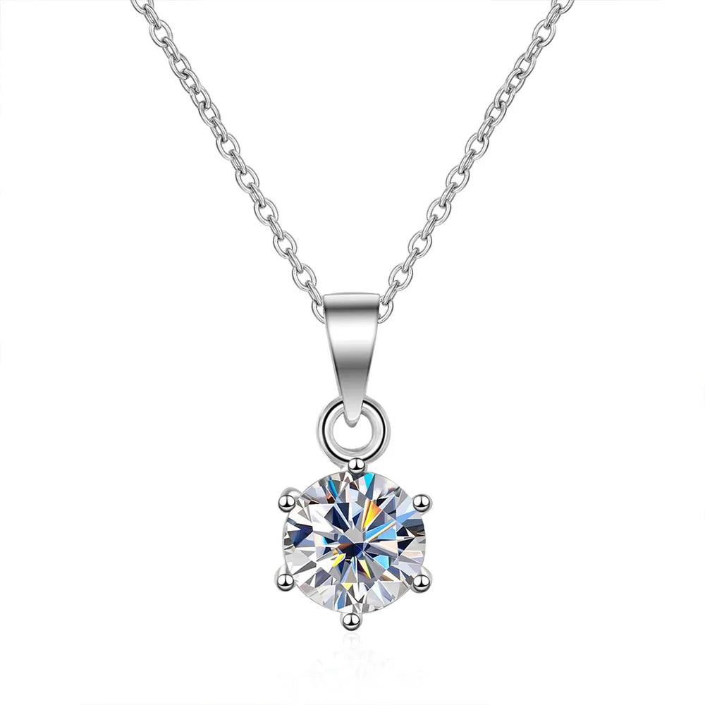 1ct 2ct Moissanite Necklace for Women Wedding Jewelry with GRA 925 Sterling Sliver Plated White Gold Diamond Necklace