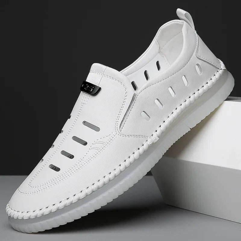 Solid Color Business Casual Shoes for Men Breathable Hallow Leather Sandals Male New Designer Fashion Summer Shoes Man