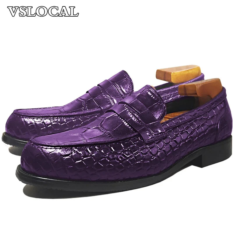 Fashion 5 Colors Men Leather Shoes Green Slip On Croco Prints Casual Mens Dress Shoes Wedding Office Banquet Loafers Men