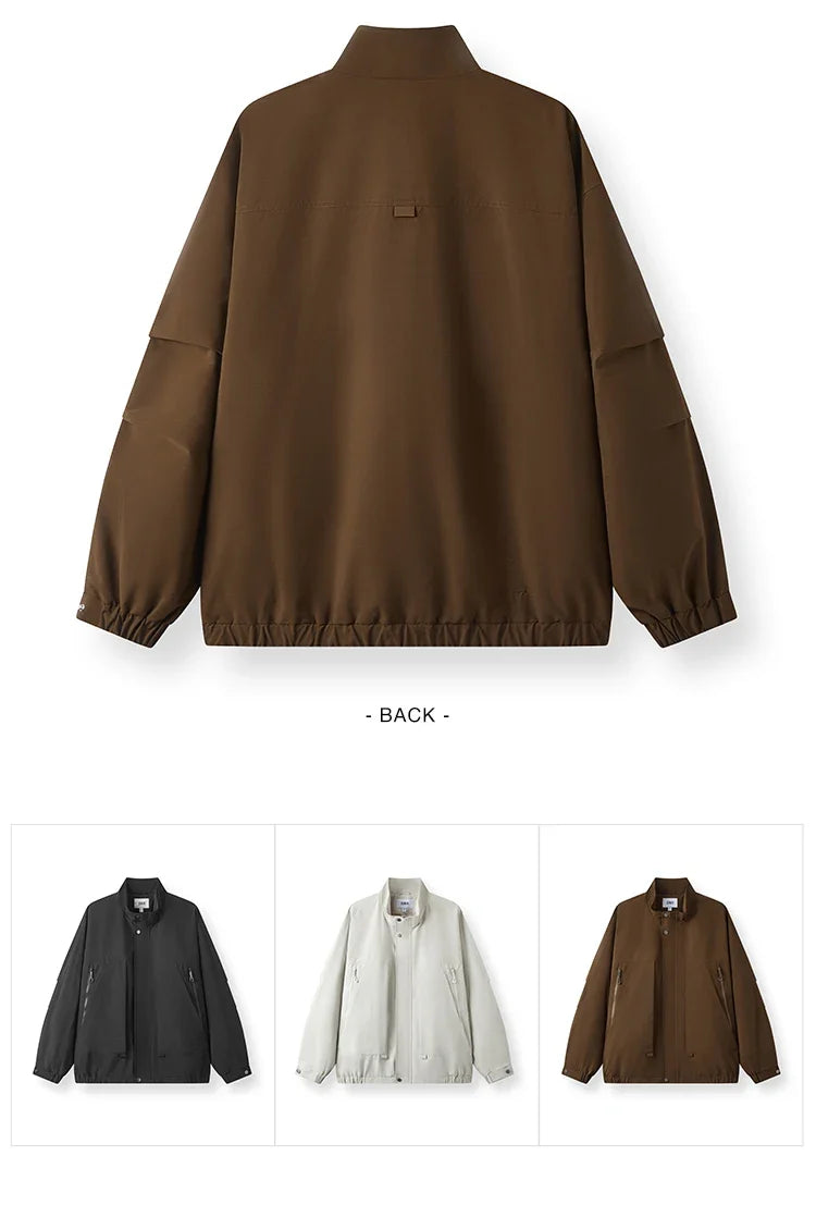 Men Jacket Lightweight Utility Stand Collar Zip Outdoor Commuter Style Loose Autumn Outerwear Daily Wear 2026