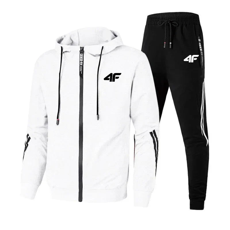 4F Print Zipper Long Sleeve Set Men Casual Outfit Fashion Streetwear Tracksuit Comfortable Loungewear