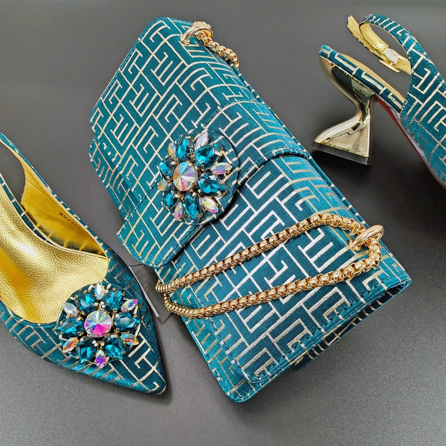 Peep Toe Ladies Shoes Matching Bag Set For Women