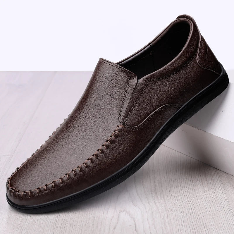 Genuine Leather Business Flats Fashion Men Loafers Classic Slip-on Man Casual Shoes Moccasins Comfortable Non-slip Outdoor Shoes