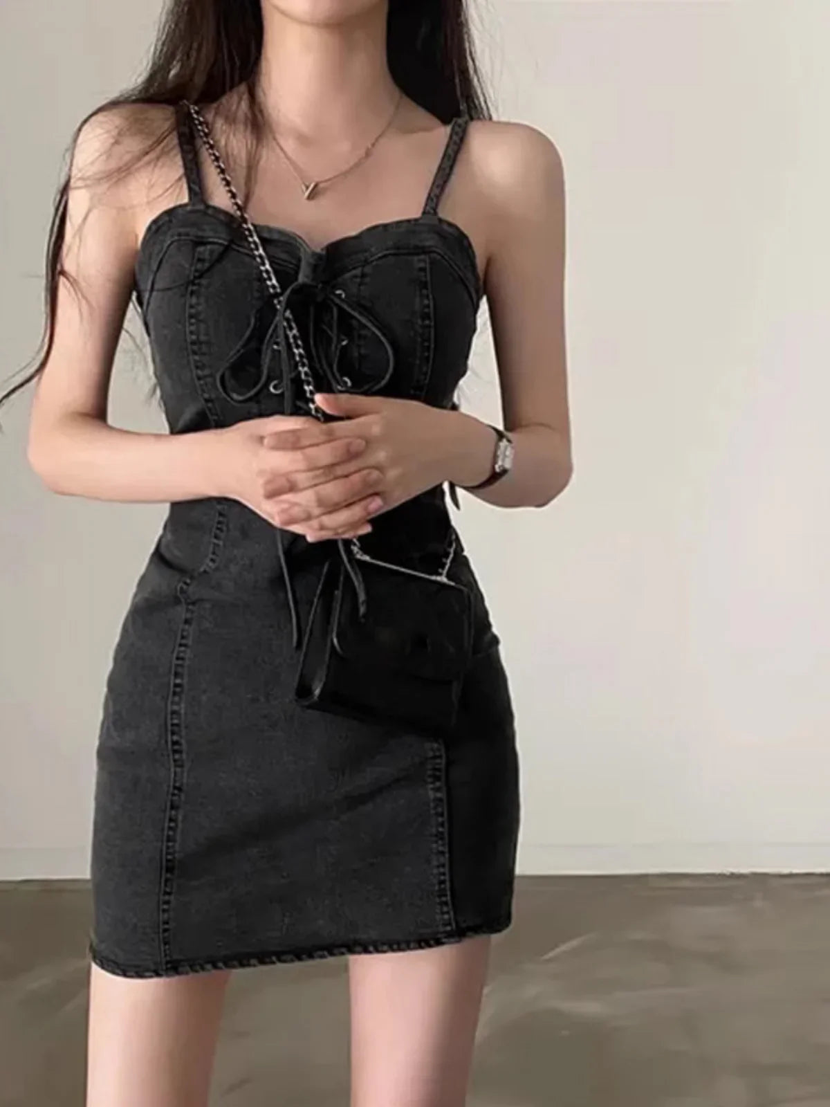 Summer Chic Design Off-oulder Denim Dr Women's Sexy Waist-Cinching Belted ort Skirt A-Line Cotton High Waist Korean Sle