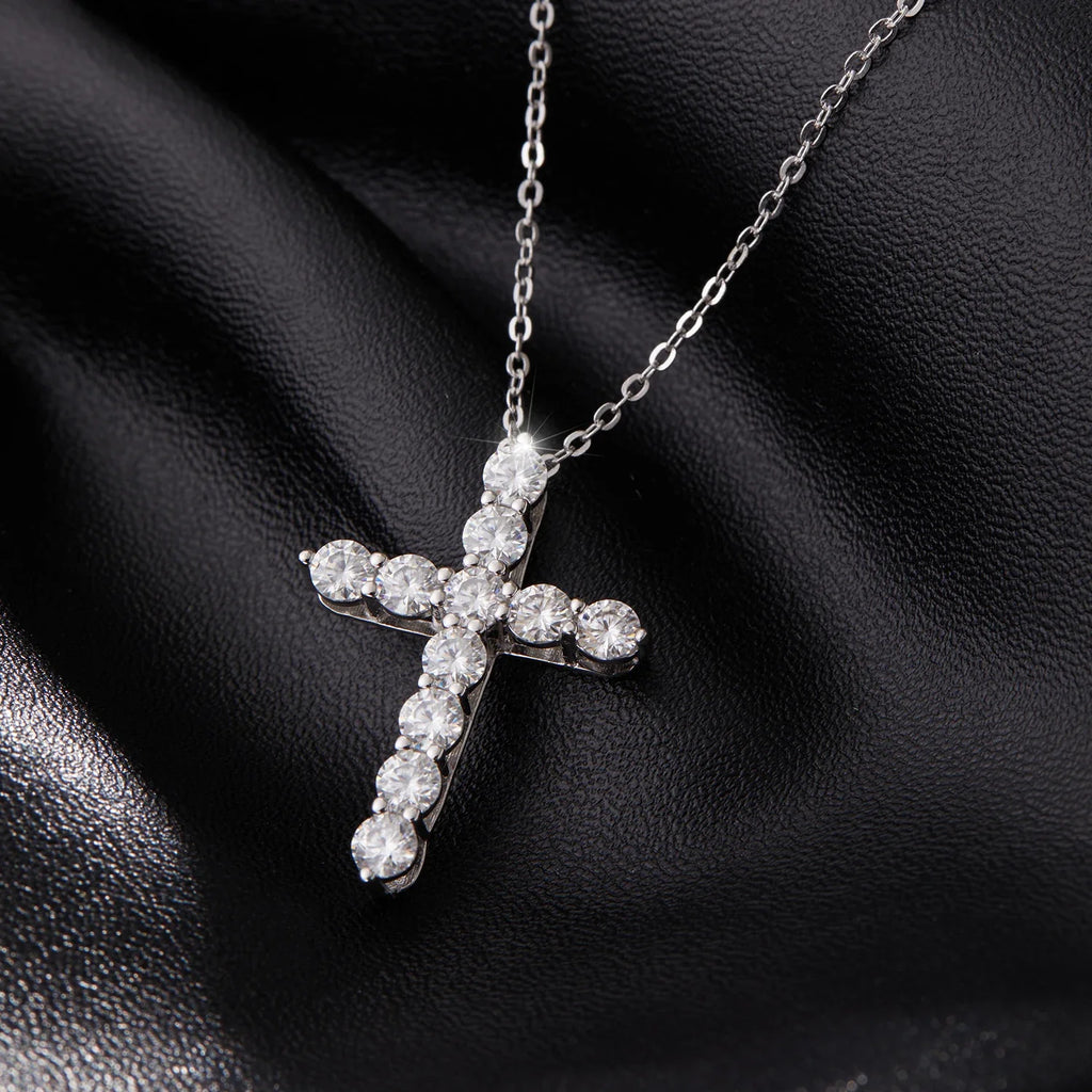 D Color Moissanite Necklace 925 Sterling Silver Exquisite Cross Link Chain Pendant Necklace For Women Fine Jewelry Gift