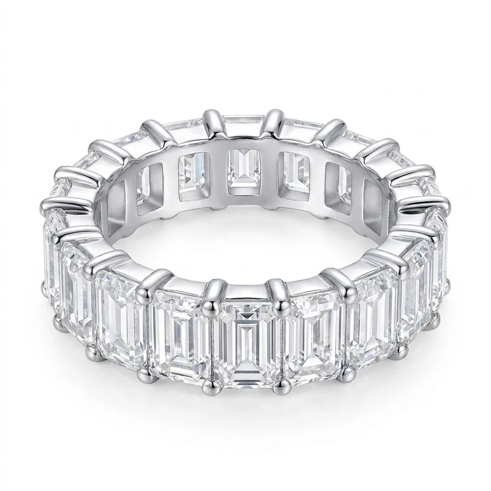 Emerald Cut Moissanite Eternity Ring 925 Sterling Silver Wedding Band D VVS Lab Grow Created Moissanite Rings for Women