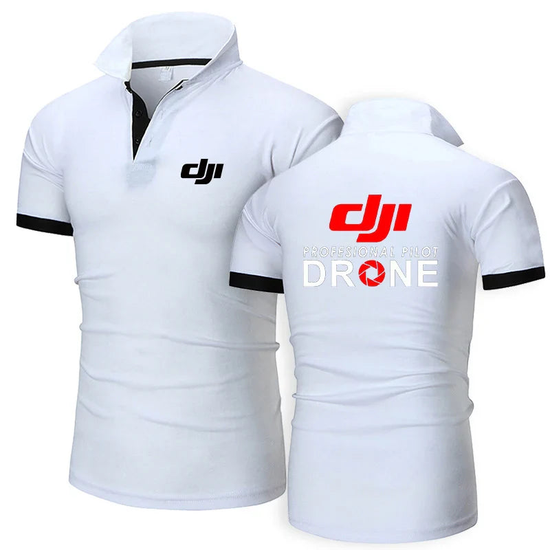 تي شيرت بولو عصري بطباعة صيفية جديدة لعام 2024 للرجال من Dji Professional Pilot Drone بأكمام قصيرة مريح على طراز Harajuku كاجوال رياضي